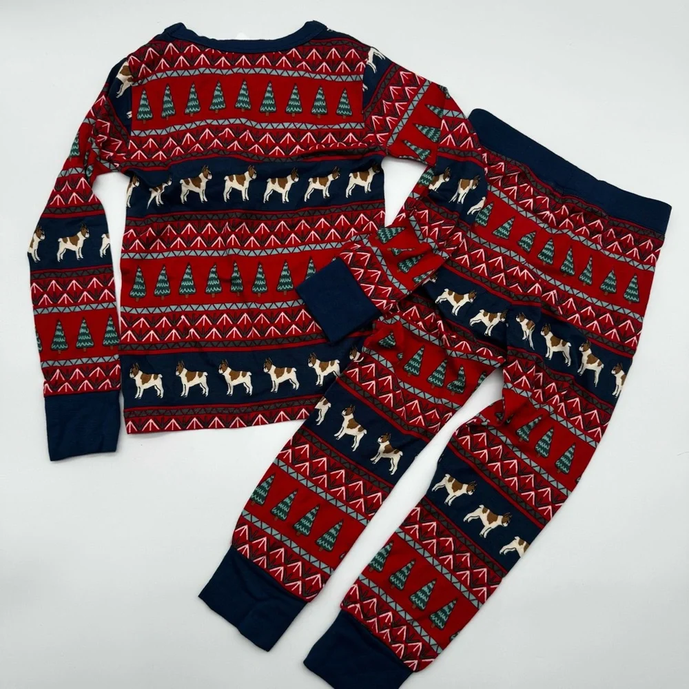 Hatley Bamboo Red/Navy Festive Frenchie Bulldog Dog Kids‎ Pajama Set, 3